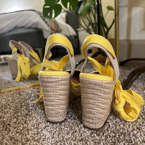 Size 9 sunny yellow espadrilles. 3 inch heel. Worn once. - Picture 5 of 6